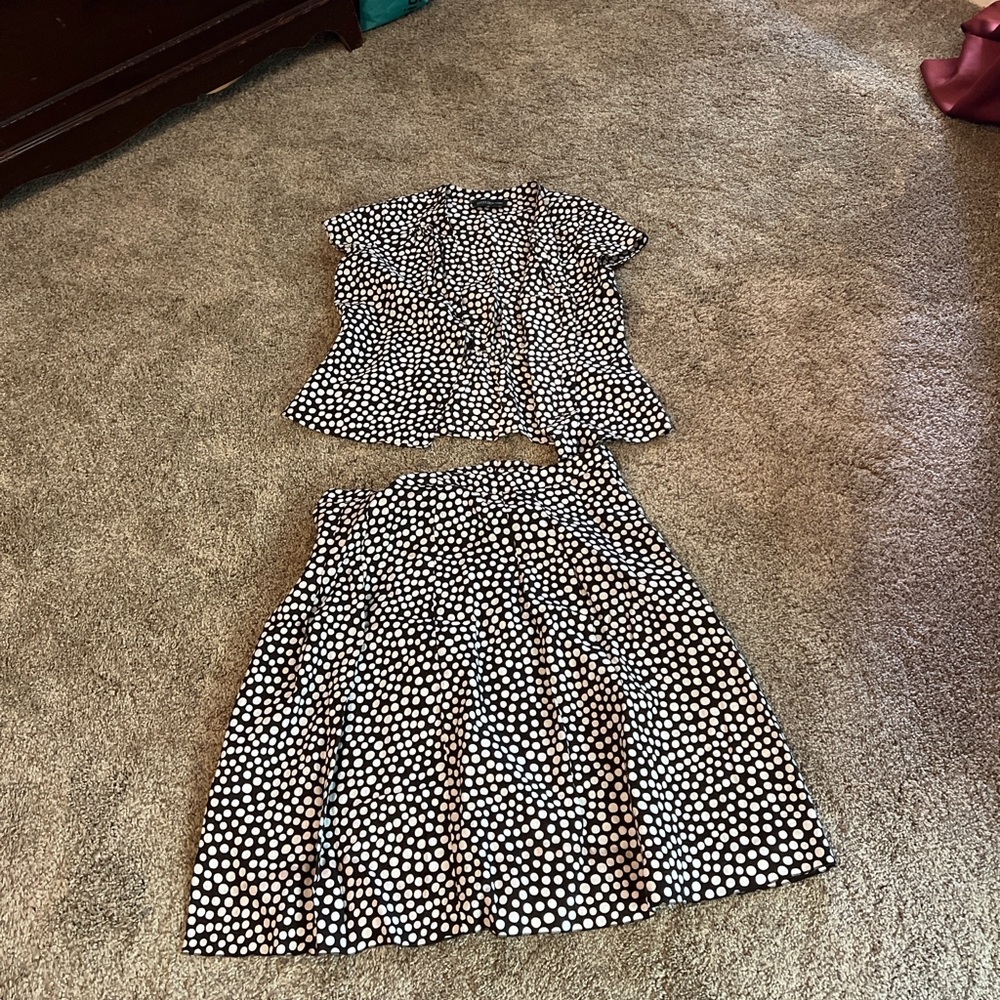 Jones New York Brown and White Polka Dot Apparel